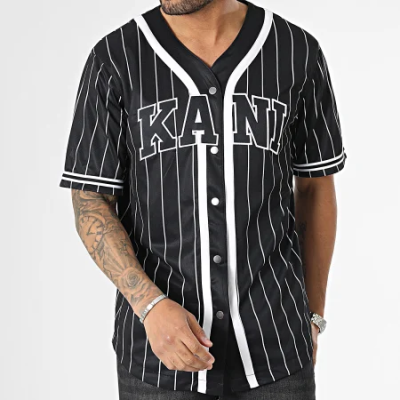  Karl Kani Serif Pinstripe Baseball Shirt Black/White - Black - Short Sleeve T-Shirt