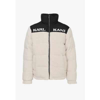 Karl Kani Retro Teddy Puffer Jacket Light Sand/Black - White - Jacket