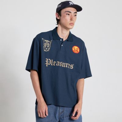 Pleasures Wyatt Boxy Polo Navy - Blue - Short Sleeve T-Shirt