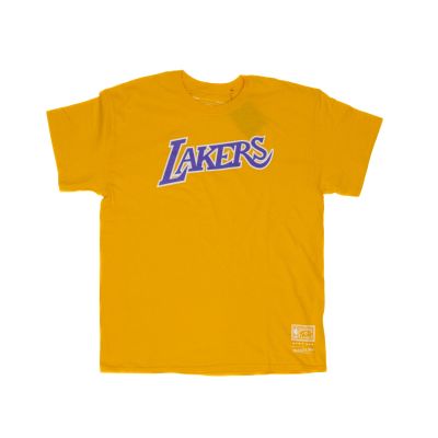 Mitchell & Ness Worn Logo / Wordmark Tee Los Angeles Lakers - Yellow - Short Sleeve T-Shirt